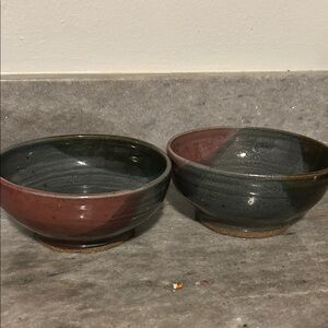 Elegant Ceramic Bowls - Red and Gray hand made and sign